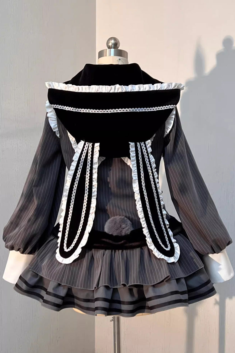 Navy Collar Long-Sleeved Printed Ruffled Bow Gothic Lolita Dress