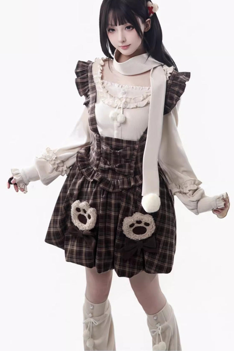 Brown Fluffy Little Bear Sleeveless Printed Ruffled Bow Sweet Lolita Tank Dress