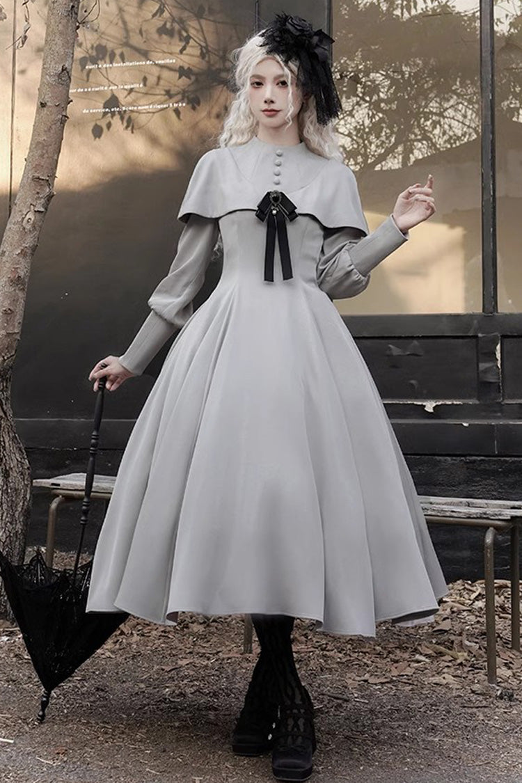 Grey Thirteenth Evening Long Sleeved Slim Gothic Elegant Lolita Dress