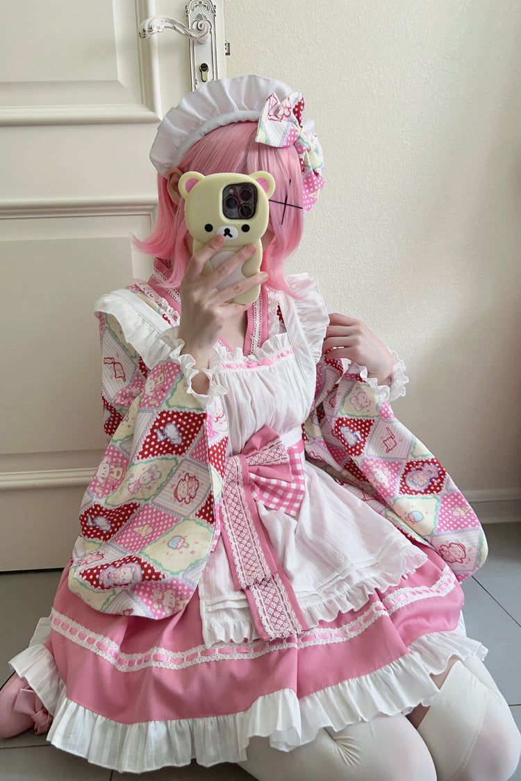 Showa Sweet Pet Japanese Maid Lolita Dress with Ruffle Bowknot