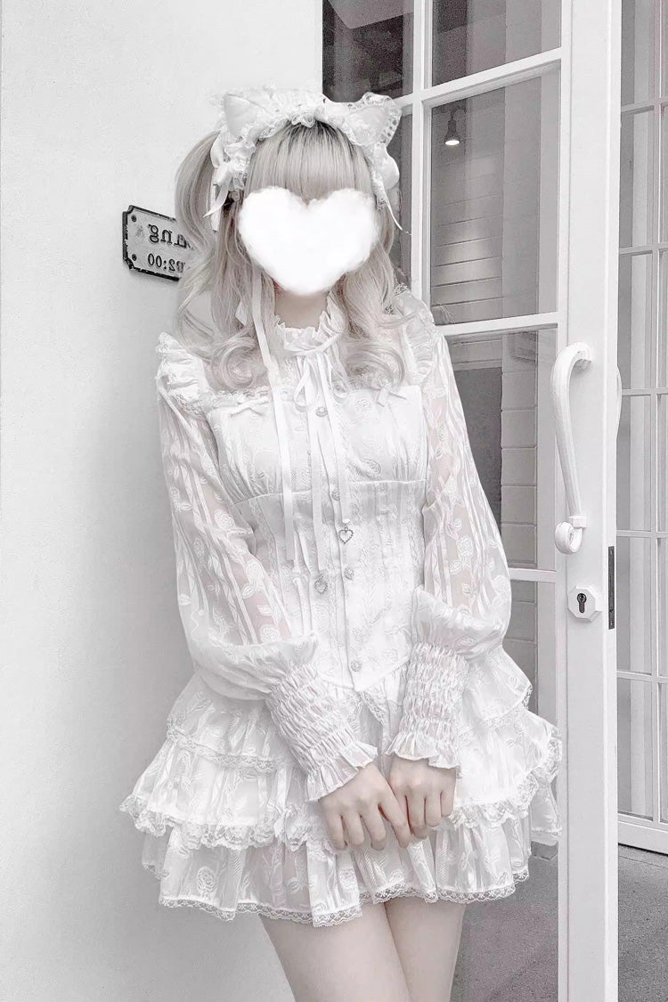 Rose Bible Gothic Jirai Kei Blouse and Shorts with Jacquard Ruffles