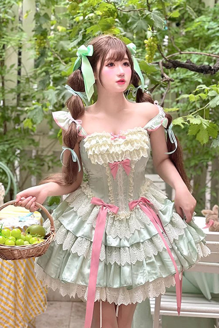 Green Multi-Layered Ruffled Bow Lace Sweet Ballet Lolita Dress