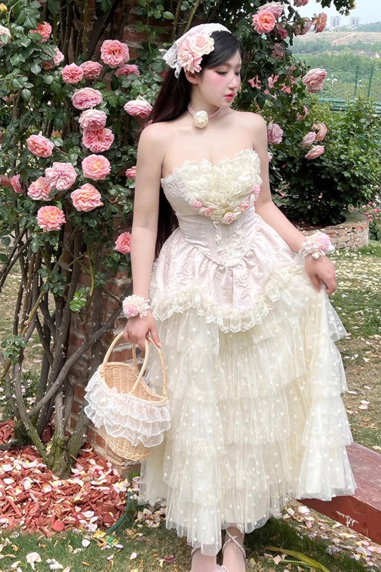 Rose Love Goddess Ruffle Lace Lolita Maxi Skirt Set