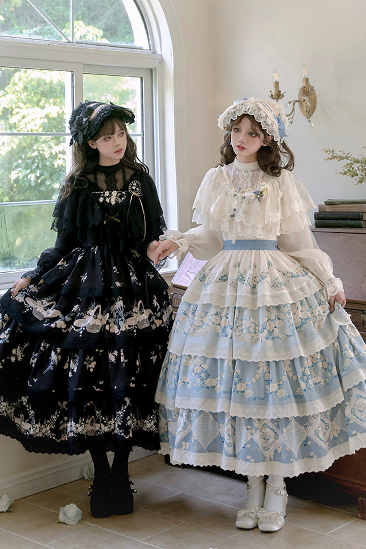 Pastoral Multi-Layered Printed JSK Dress with Embroidery