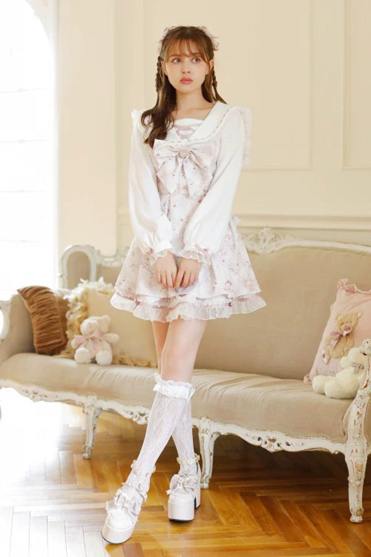 Sewing Bear Plus Size Jirai Kei Dress with Print and Bowknot