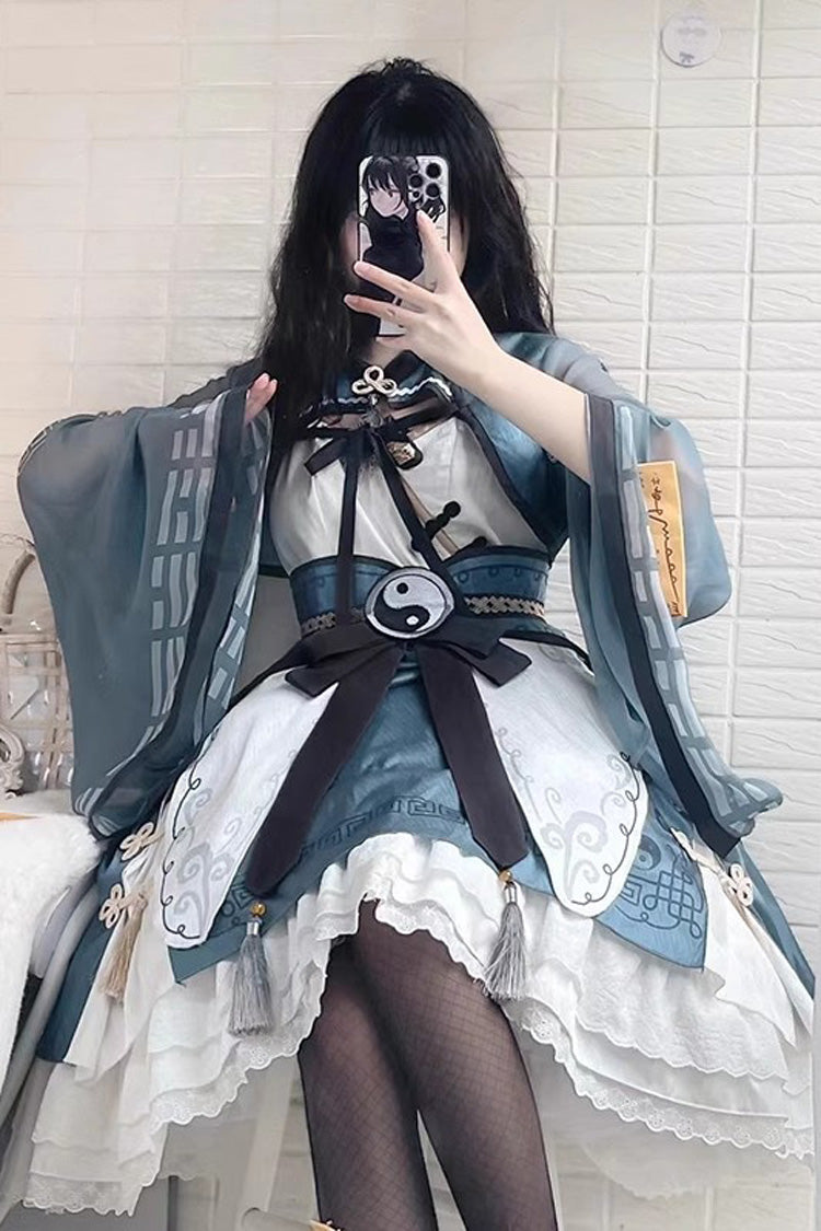 Multi Print Taoist Priest Motif Ruffle Sweet Chinese Lolita JSK