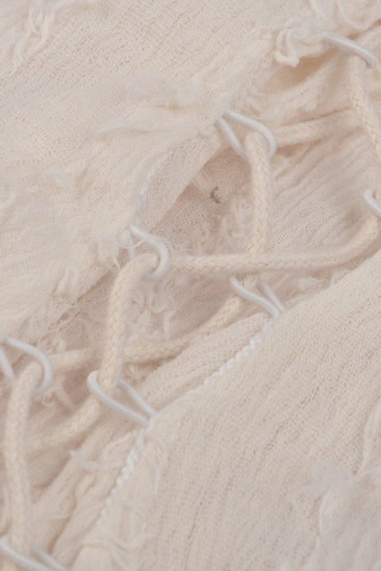 Beige Irregular Multi-Layer Ruffled Lace Steampunk Vintage Dress