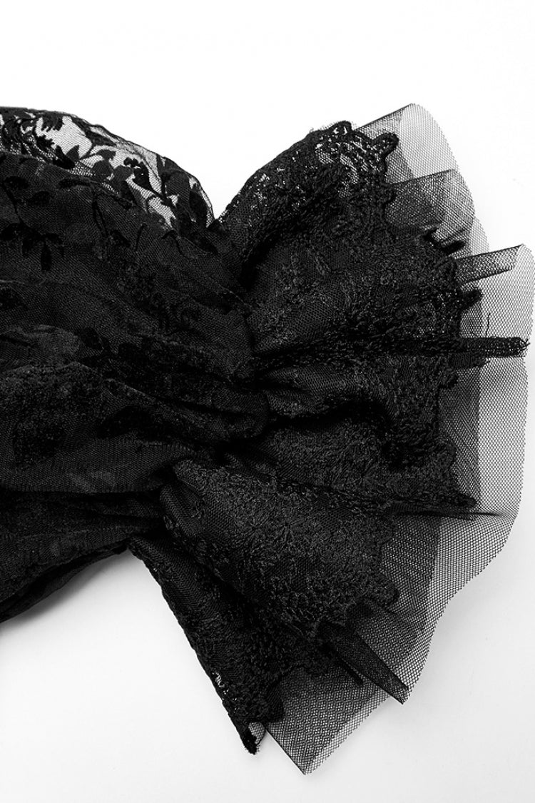Gothic Dress with Puff Sleeves and Ruffle Lace