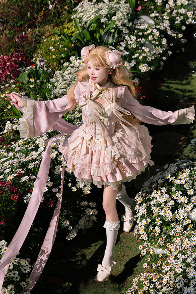 Blush White Pear Fantasy Multi-Layer Ruffle Lace Sweet Oriental Princess Jumper Dress