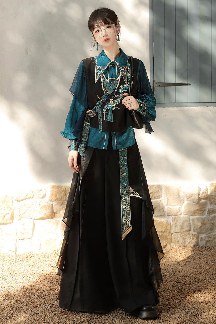 Ruffle Embroidery Round Collar Long Sleeve Ouji Set