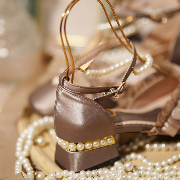 Sweet Lolita Footwear with Bow, Lace, and Pearl Accents in 4 Colors