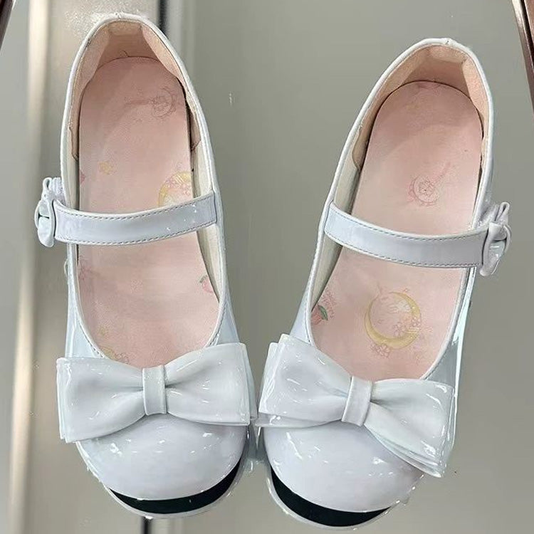 Velcro Strap Bow Mary Jane Shoes for Lolita - Two Heel Heights