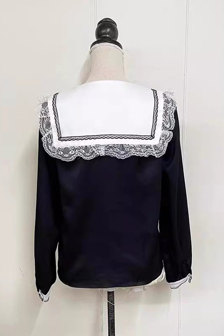 Cross Embroidery Lolita Jirai Blouse with Long Sleeves in Two Colors
