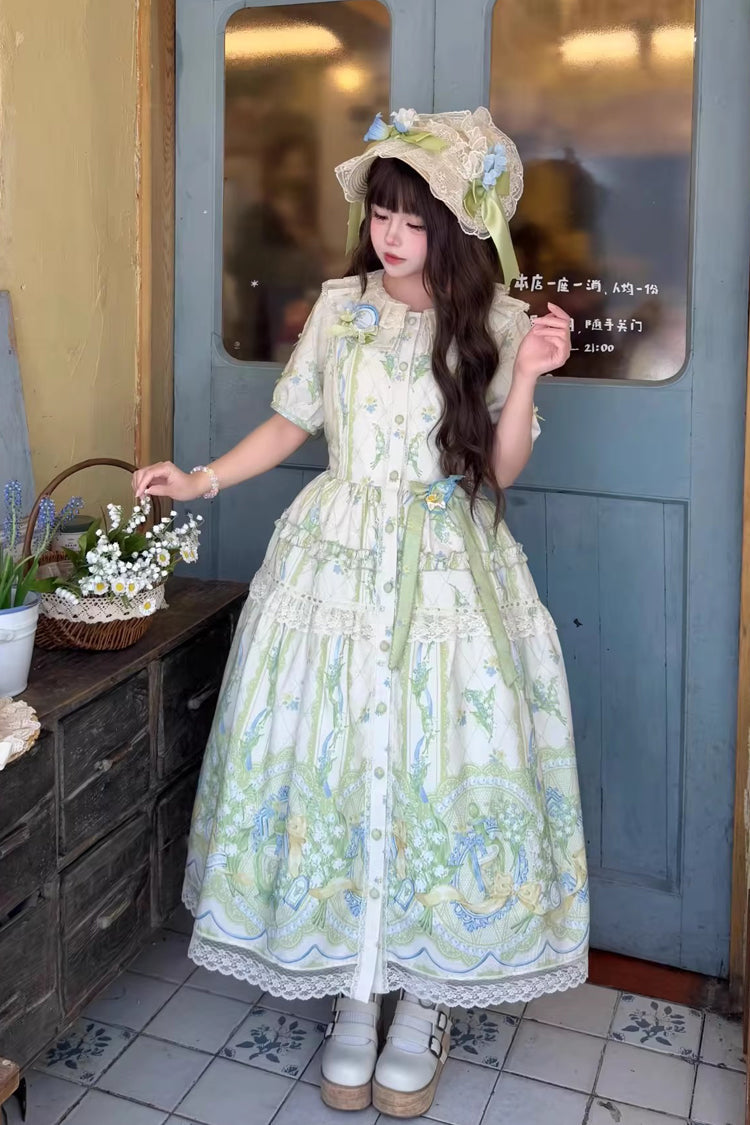 Tea Doll Collar Printed Lace OP - Plus Size Sweet Lolita