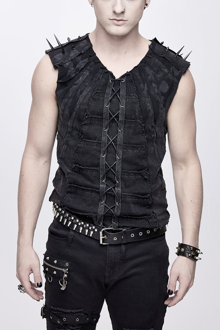 Patchwork Unedged Leather Long Nail Punk Vest