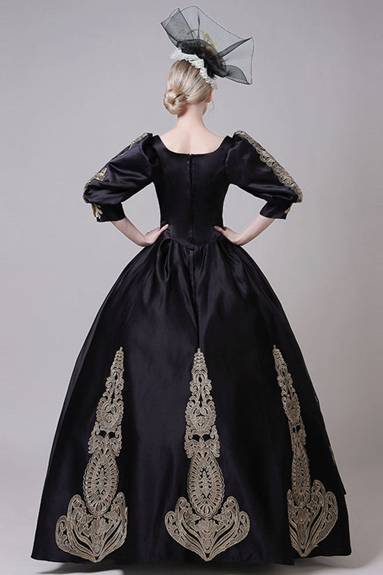 Boat Neck Half Sleeves High-Waist Gold Floral Hollow Print Victorian Lolita Ball Gown