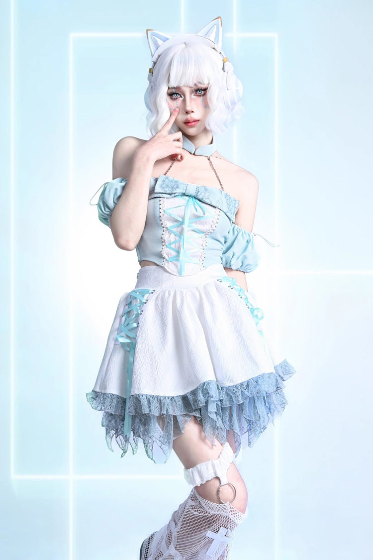 Ivory Ruffle Lace-Up Sweet Lolita Skirt - Virtual Idol