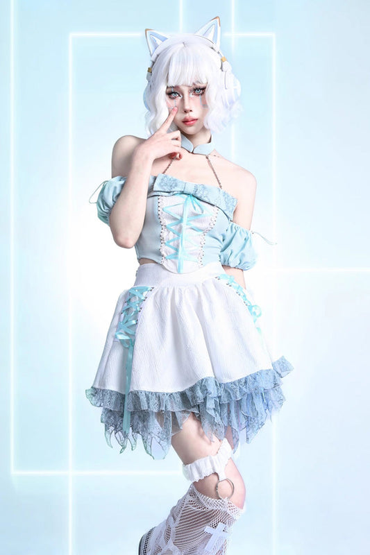 Ivory Ruffle Lace-Up Sweet Lolita Skirt - Virtual Idol