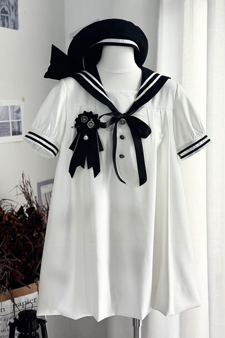 Old Stories Navy Collar Bow Sweet Lolita Dress