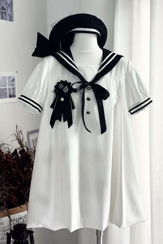 Old Stories Navy Collar Bow Sweet Lolita Dress