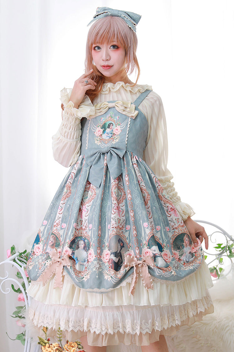 Portrait of A Little Lady Classic Vintage Lolita JSK with Ruffle Bowknot