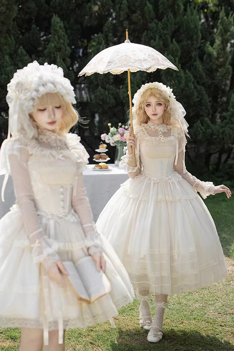 Cream Letters Poems Confession Square Collar Sleeveless Frilled Bow Lace Fishbone Sweet Lolita JSK Dress Two Variants