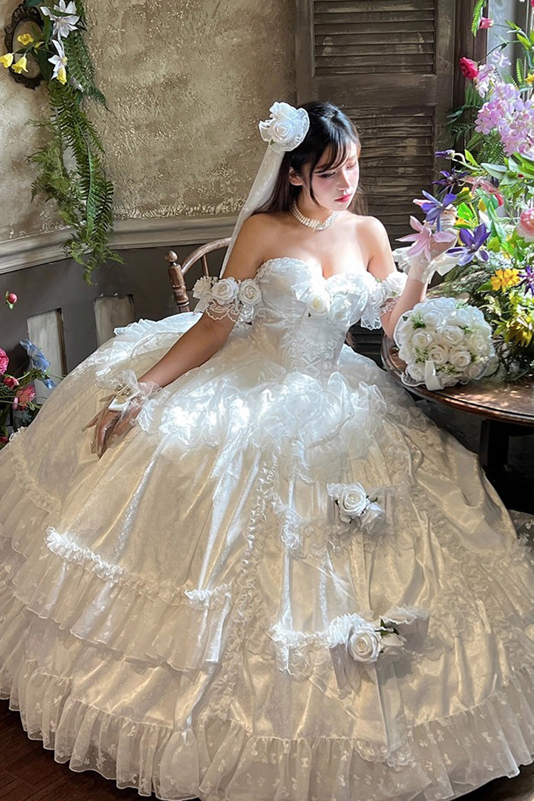 Ivory Bridal Ruffled Bow Lace Princess JSK