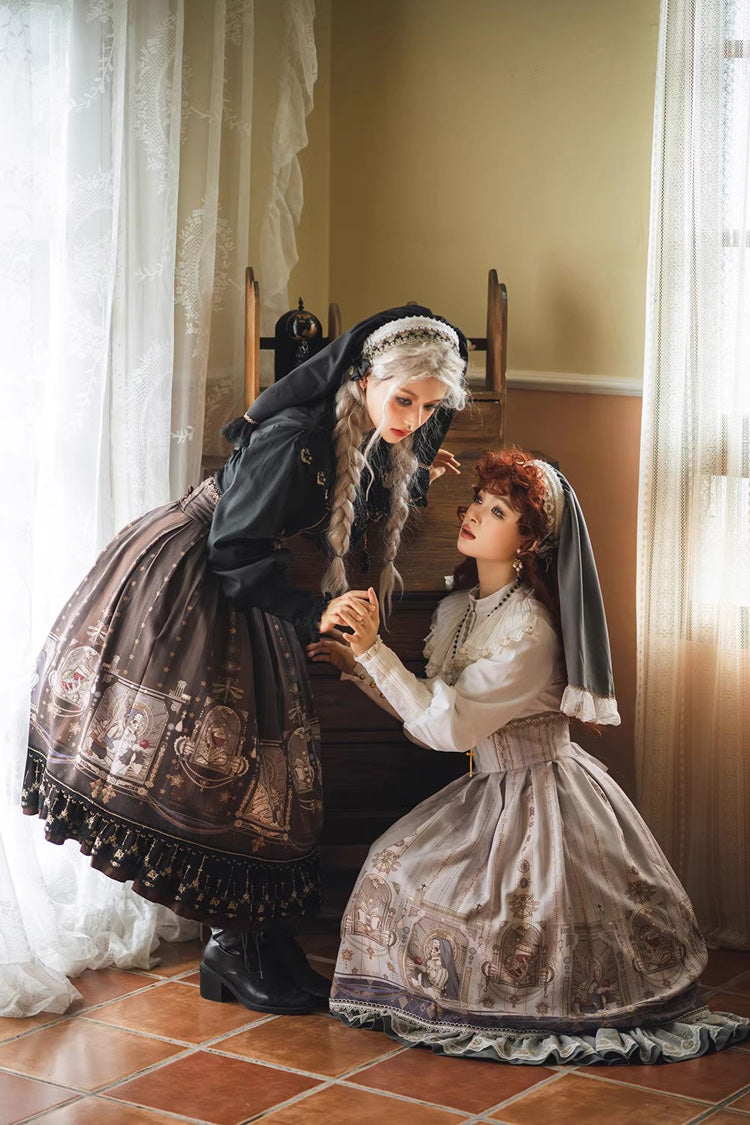 Elegant Ruffled Lolita Skirt with Demon Hunting Print