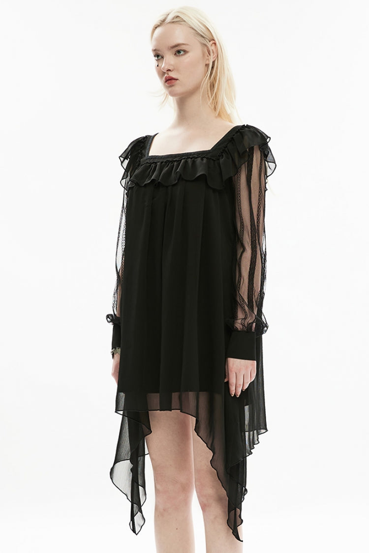 Gothic Bowknot Lace Trim Dress with Detachable Brooch Pin