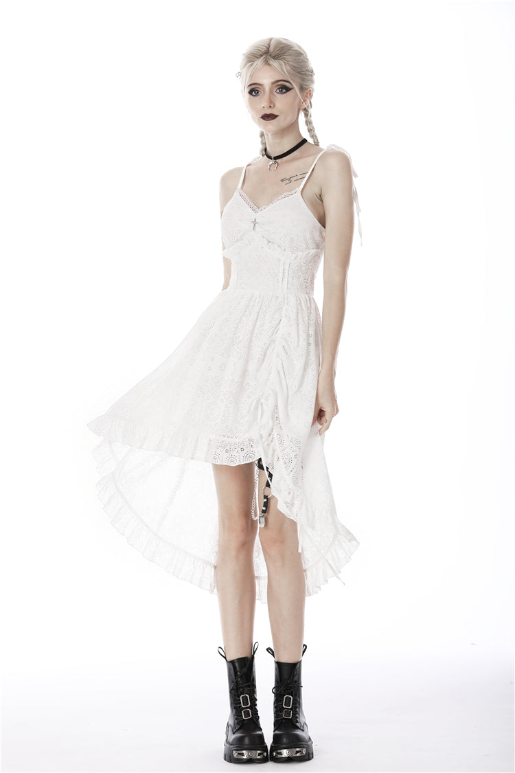White Floral Lace Lace-Up Steampunk Slip Cocktail Dress
