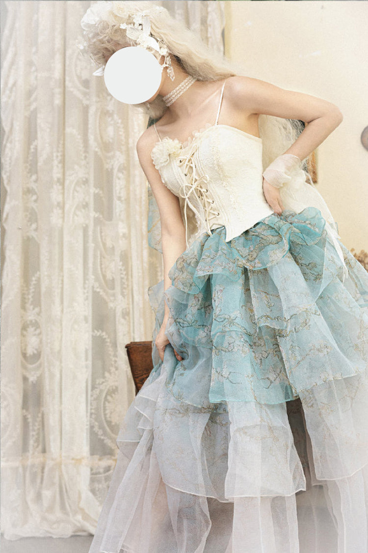 Emerald Gradient Multi-Layer Print Sweet Skirt