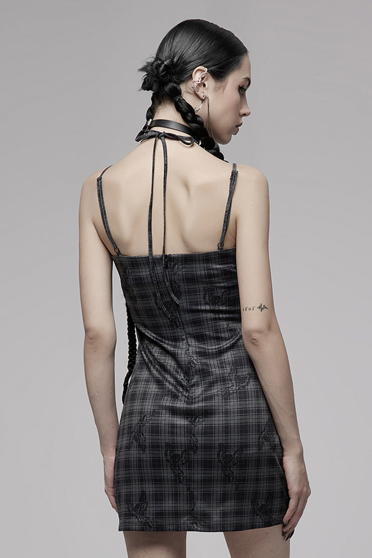 Grey Knit Hollow Drawstring Bodycon Halter Punk Dress