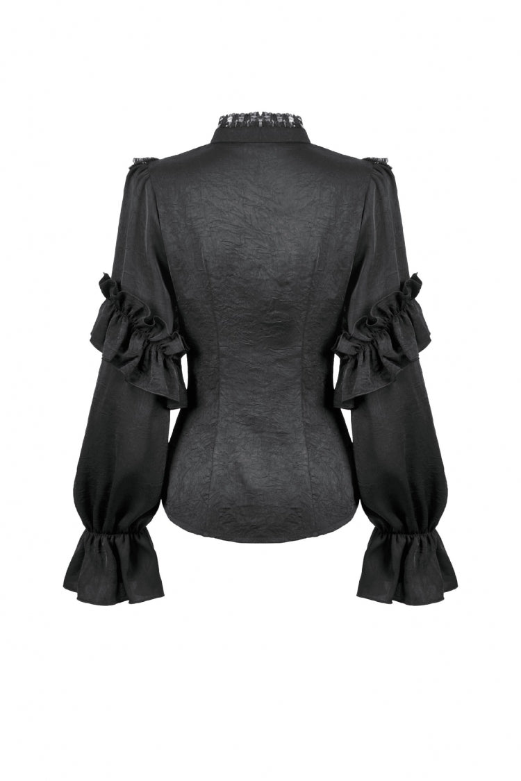 Gothic Sheer Blouse with Stand Collar and Lantern Sleeves
