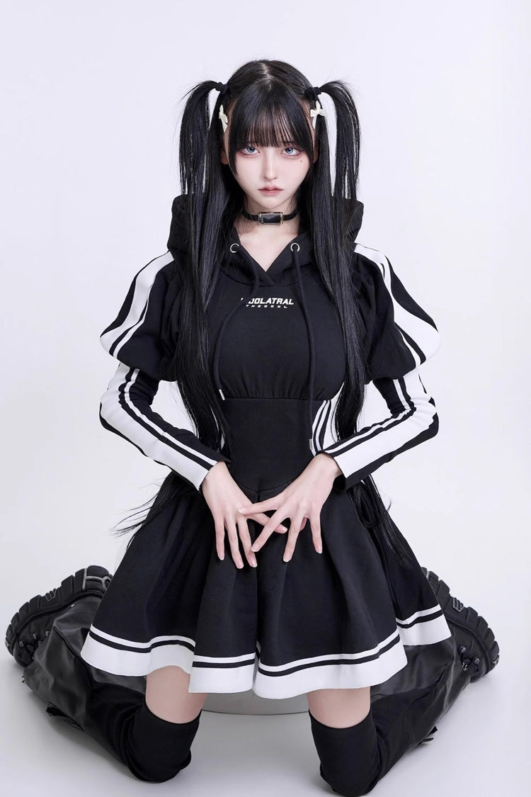 Punk Knit Midi Dress with Ribbon Accents - Jirai Kei