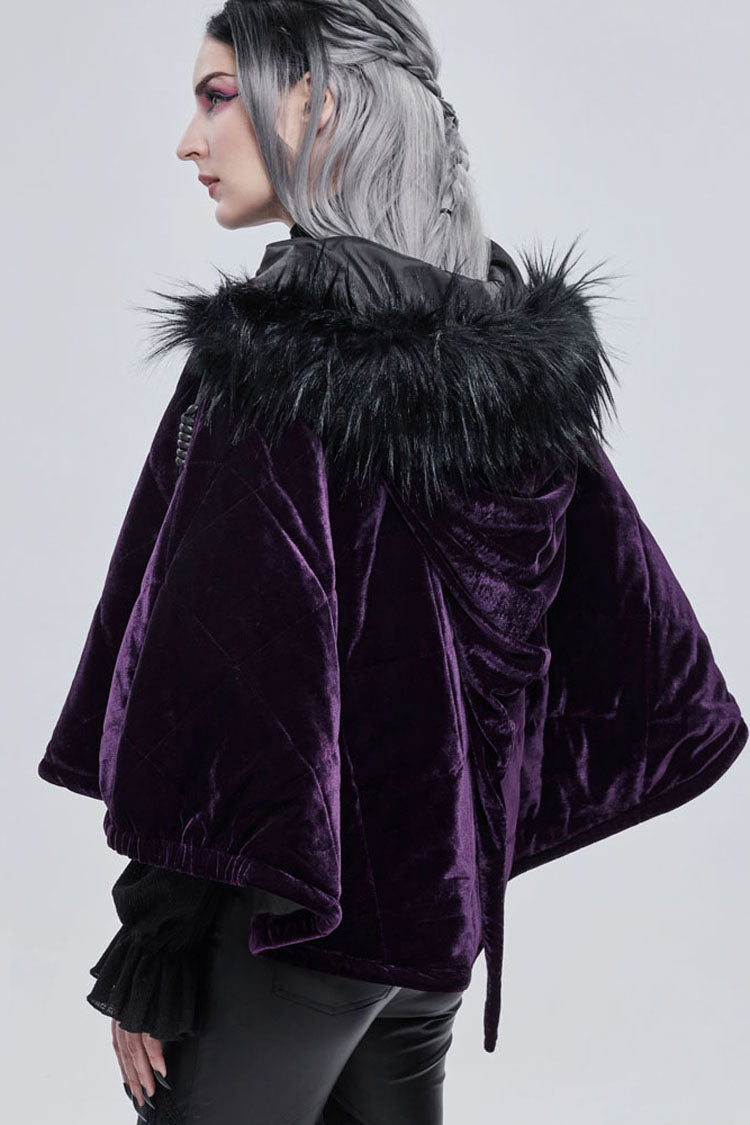 Violet Quilted Velvet Collar Crescent Pendant Zip Women's Wrap