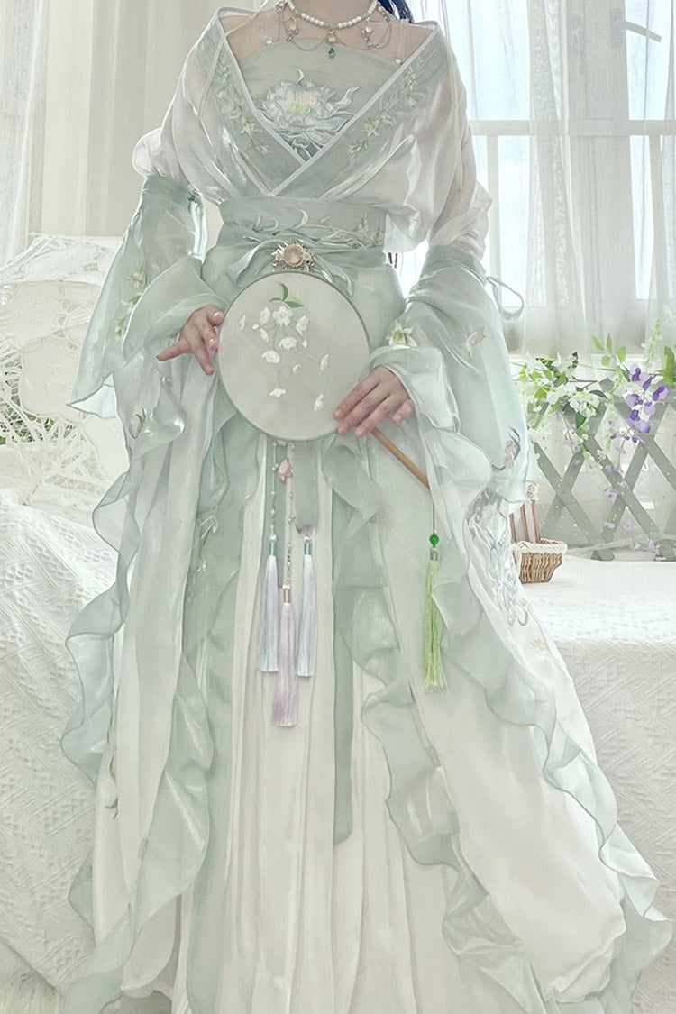 Emerald High-Waist Embroidered Sweet Hanfu Dress Full Set