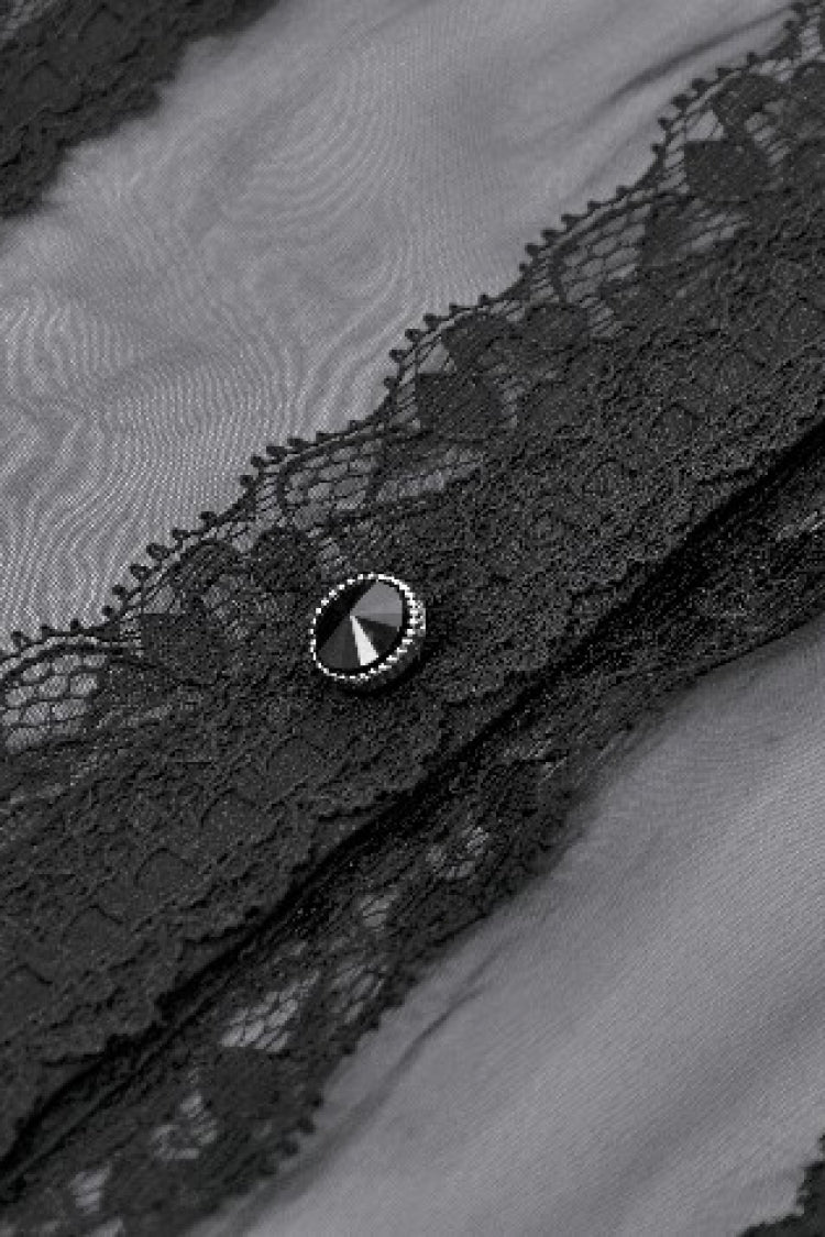 Courtly Gothic Blouse with Puff Sleeves and Lace, Black