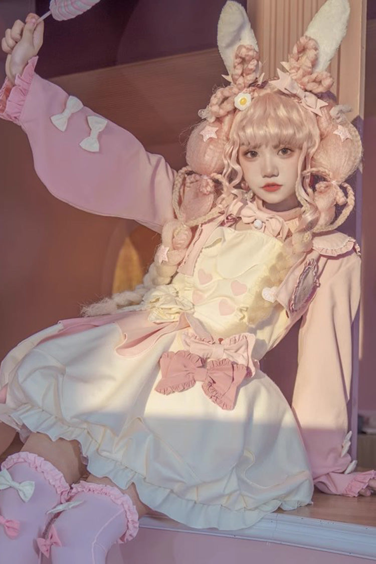 Pink White Sleeveless Ruffle Bow Sweet Lolita Jsk Dress