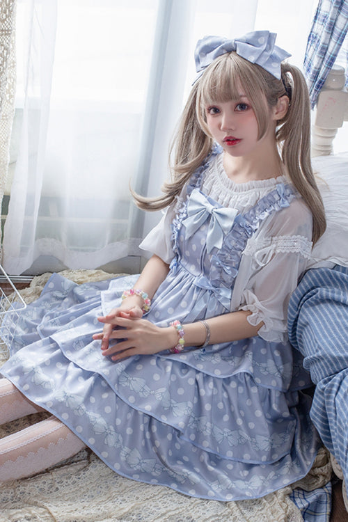 High Waist Polka Dot JSK Dress with Multi-Layer Ruffles