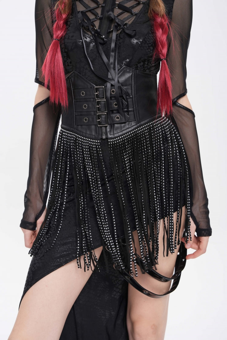 Slim Buckled Lace-Up Gothic Corset for Women with Lace Tassels
