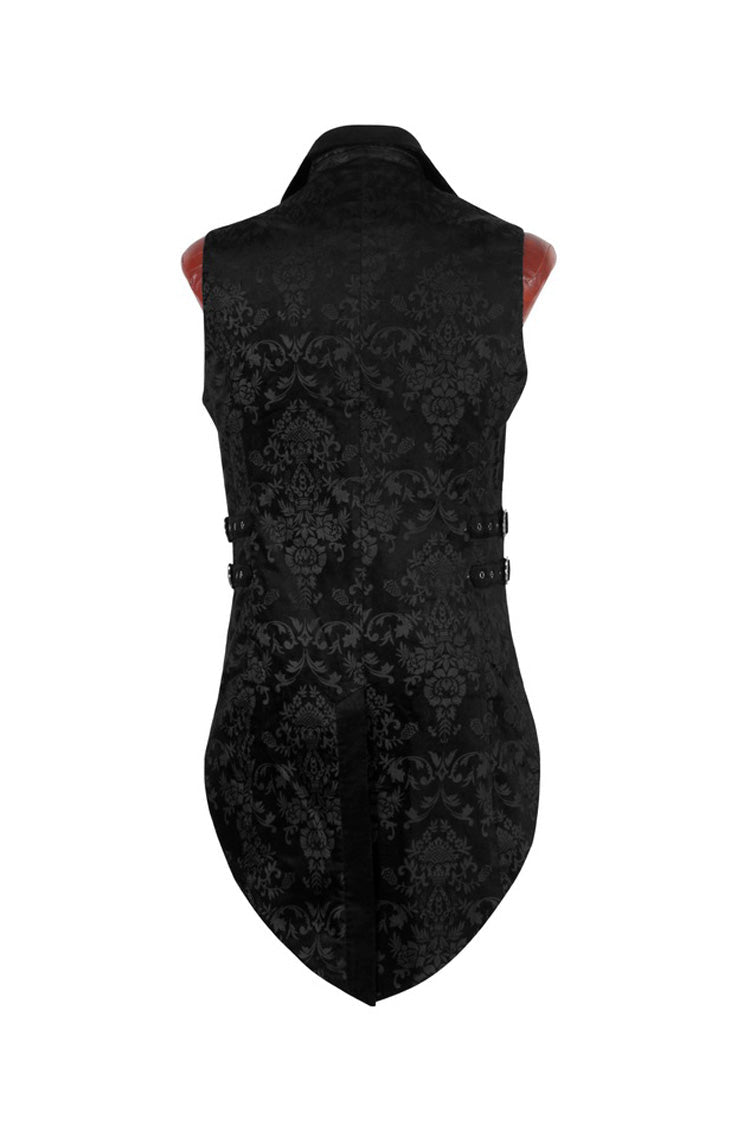 Men's Gothic Vest with Swallowtail Hem & Print, Double-Breasted