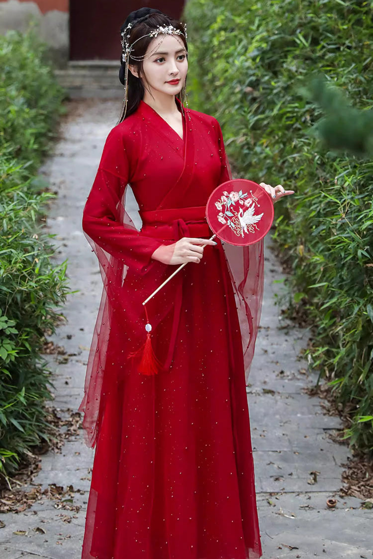 Scarlet Pearl Trimmed Lace Classic Elegant Hanfu Attire