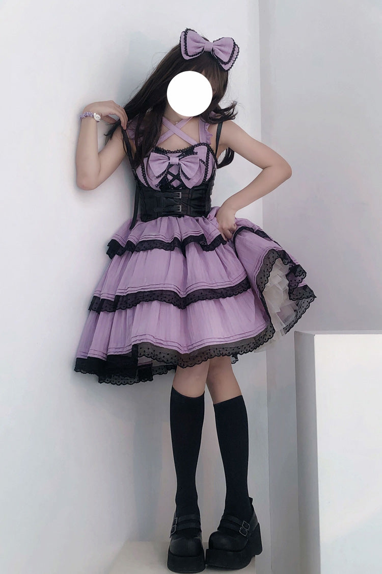 Lilac First-Love Ruffled Bow Lace Sweet JSK Frock