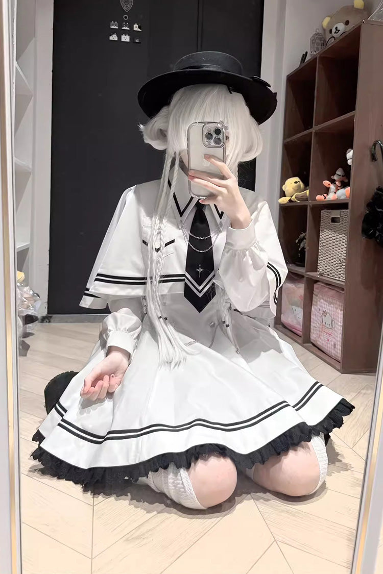 Long-Sleeve Ruffled Chain Gothic Jirai Kei Dress Set - Starlight Command