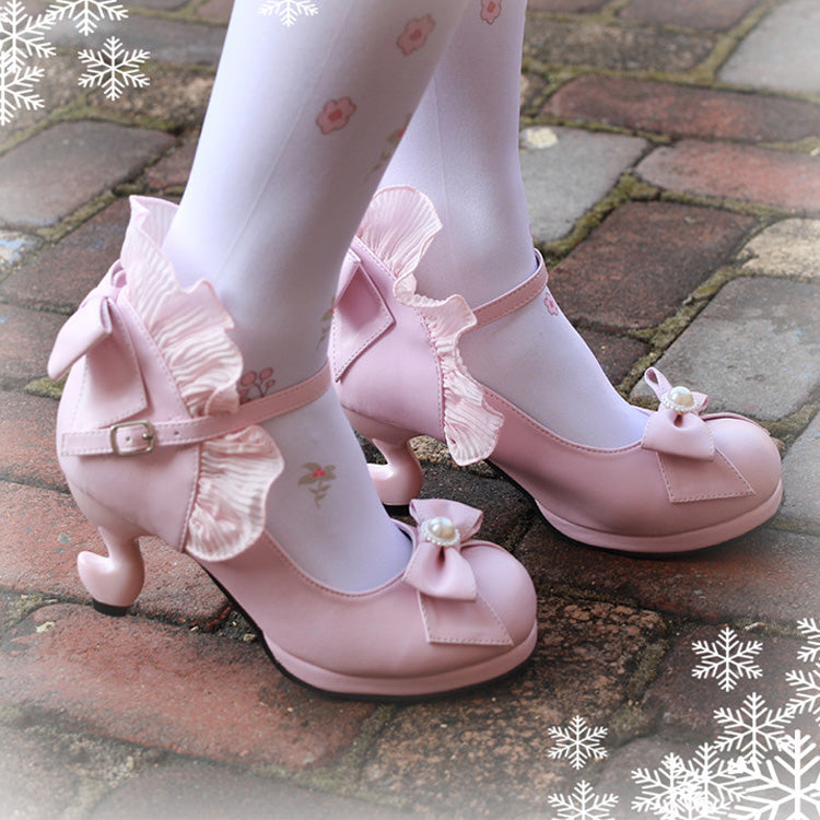 Ribbon-Strap Ruffle PU Girly Lolita Pumps - Multiple Shades