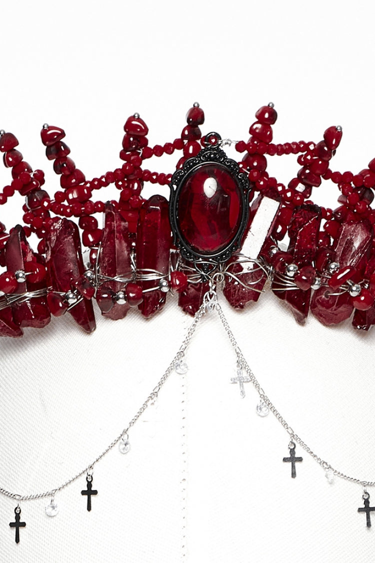 Scarlet Gothic Crystal Cross Headpiece with Irregular Design