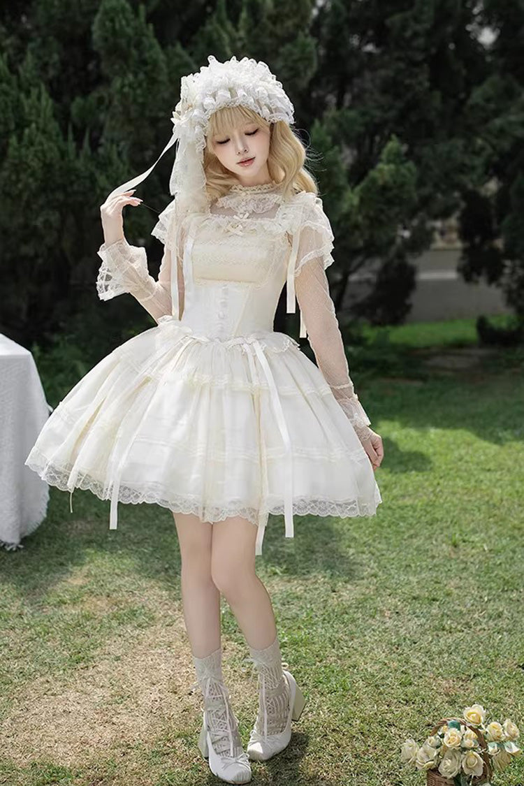 Cream Letters Poems Confession Square Collar Sleeveless Frilled Bow Lace Fishbone Sweet Lolita JSK Dress Two Variants