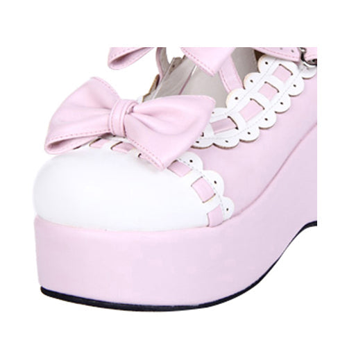 Blush Lace Bow Platform Lolita Heels