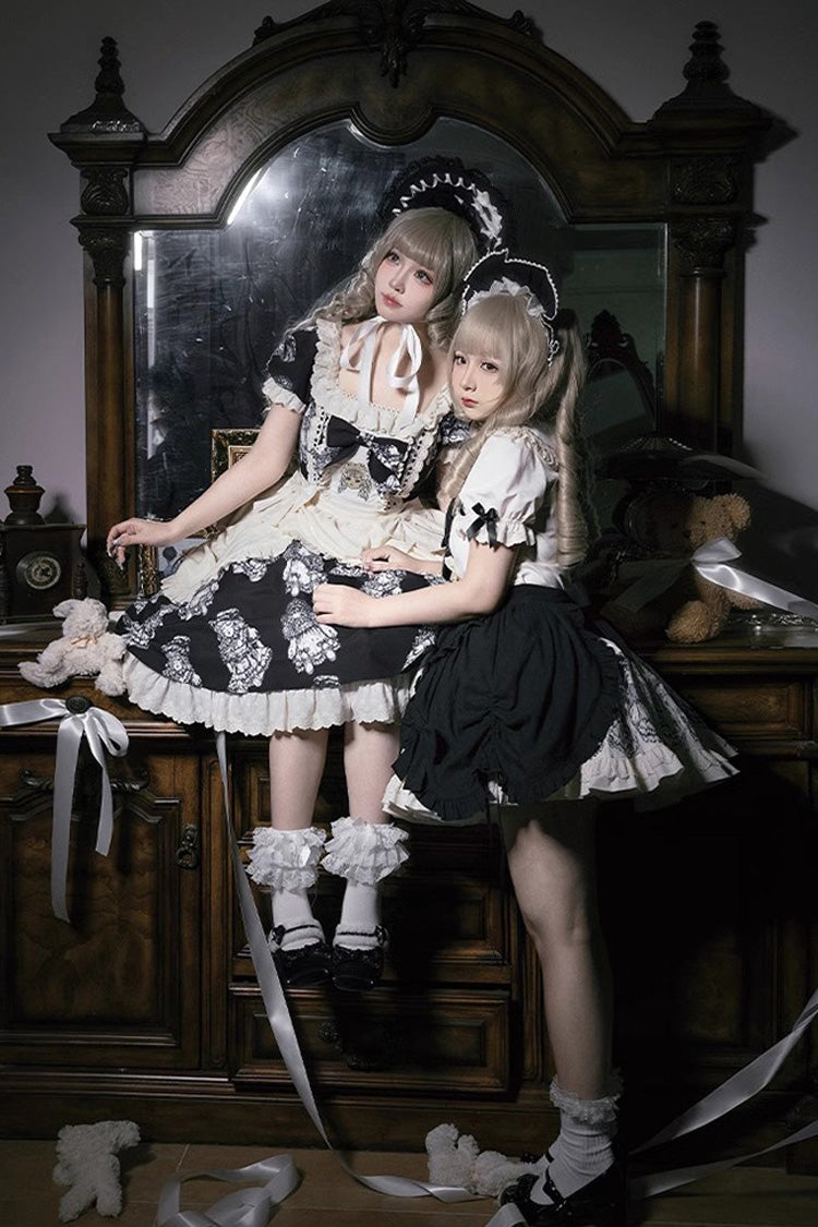 Gothic Doll Night Dress with Short Sleeves, Ruffles, and Bow