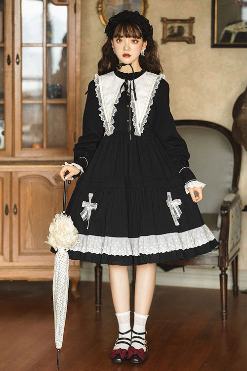Ebony Gothic OP Dress - Cross Doll Collar Ruffled